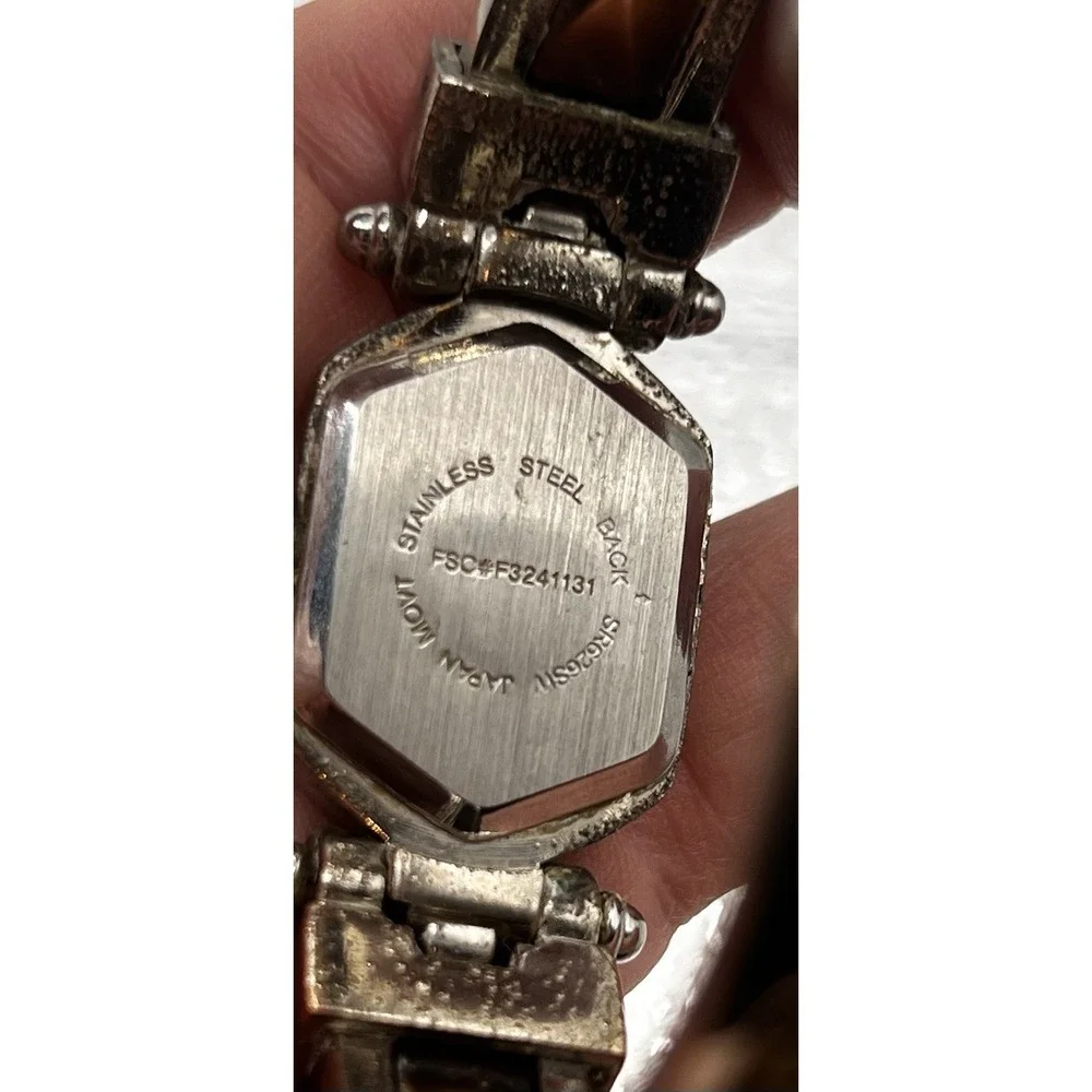 Vintage Tortoise Enamel White/Silver DIAL Women Bejeweled Cuff Rhinestone Watch